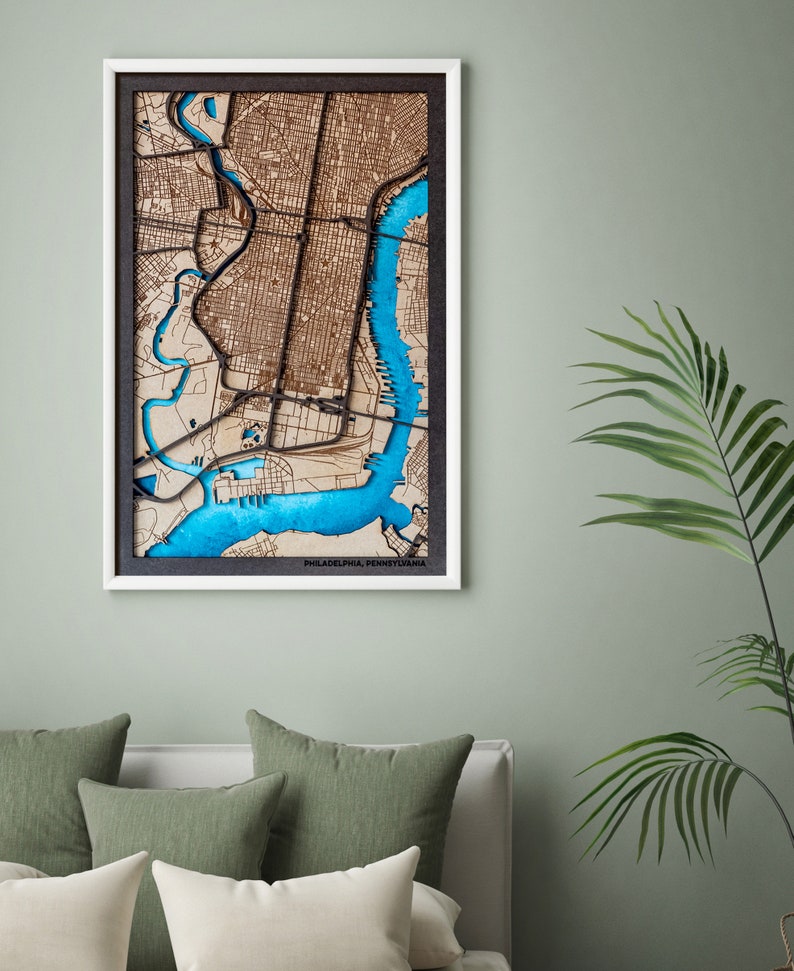 First New Home Gift for Couple House Wood Map Poster Custom City Map Wood Frame Canvas Personalized Anniversary Gift for Him Push Pin Maps image 10