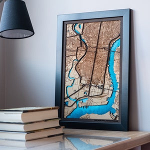 First New Home Gift for Couple House Wood Map Poster Custom City Map Wood Frame Canvas Personalized Anniversary Gift for Him Push Pin Maps image 1