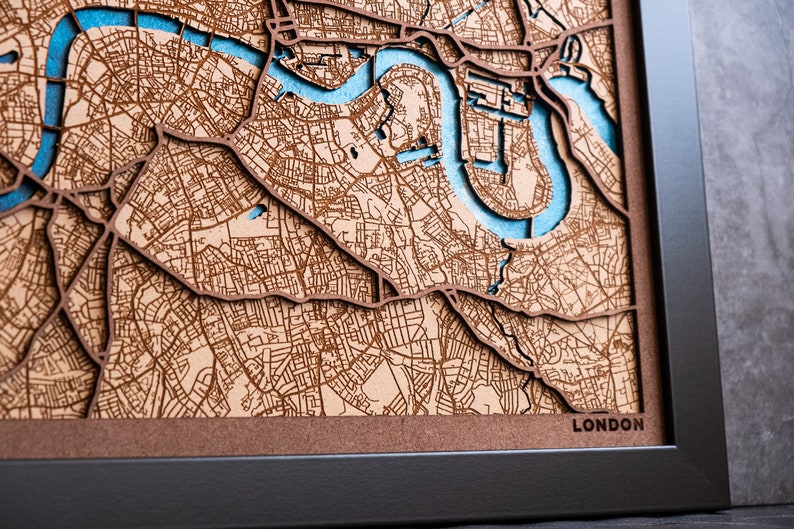 London, Custom city map. Any city engraved in wood and laser cut. Custom wood map. Wooden city map. Wood art. Personalized gifts image 6