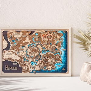 Zelda wood map, gift for him, zelda map, hyrule, custom, Breath of the Wild map, Aged, Handmade, Authentic Gift, Gamer gift