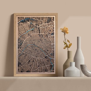 Carte de Paris en bois de toutes les villes du monde, 5e anniversaire, anniversaire, mariage, carte peinte à la main en bois de Paris. Cadeau personnalisé unique pour pendaison de crémaillère
