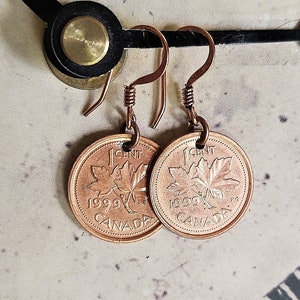 Personalised Canadian Penny Earrings, choose a milestone year, family keepsake, lucky penny, Canadian souvenir gift, sibling gift for Mom