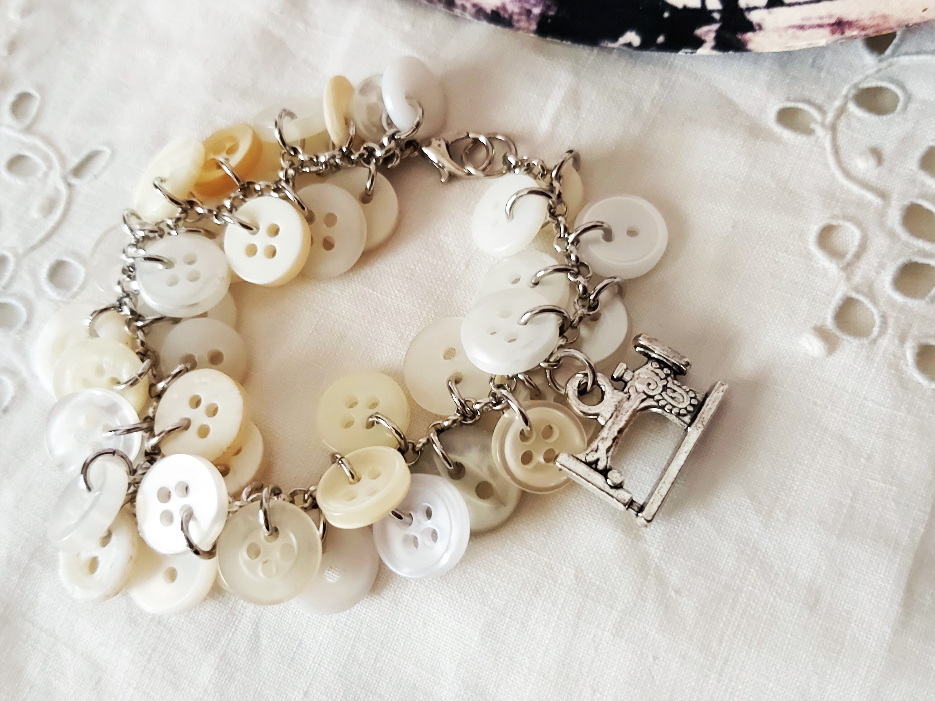 Button Charm Bracelet With Vintage Sewing Machine Charm Seamstress Gift Eco friendly Gift BFF Gift Teacher Gift Hobby Inspired Gift Etsy