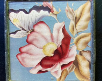Vintage Art Nouveau Floral Square Handheld Pocket Purse Mirror, 2.7" x 2.7"