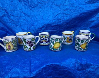 Sberna Deruta Italy Hand-Painted Pottery Coffee Mugs - Set of 8