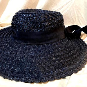 Marina Travel Sun Hat Blue Black Bow Big Rim Cloche Raffia Marina Cloche Sun Hat | Black UPF 50+ main image 4