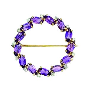 Amethyst & Diamond Brooch