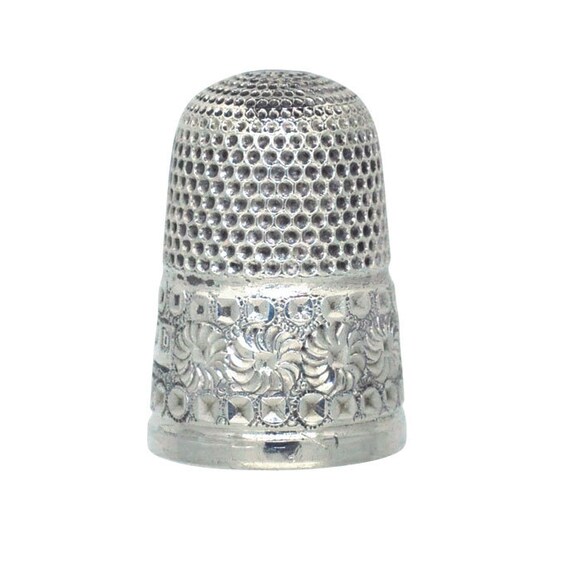 Antique Art Deco Art Nouveau 800,925,935 silver thimble thimbles with glass trim relief pattern thimble collectors