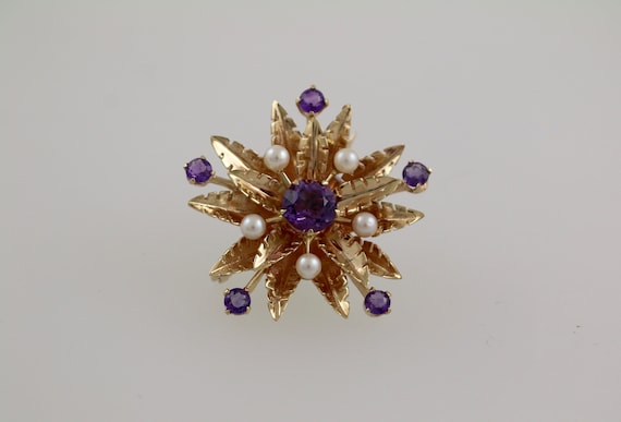 9ct Pearl + Amethyst Star Brooch