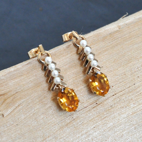 Citrine and pearl earrings best sale