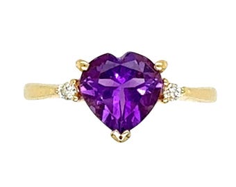 Heart Shaped Amethyst and Diamond Ring