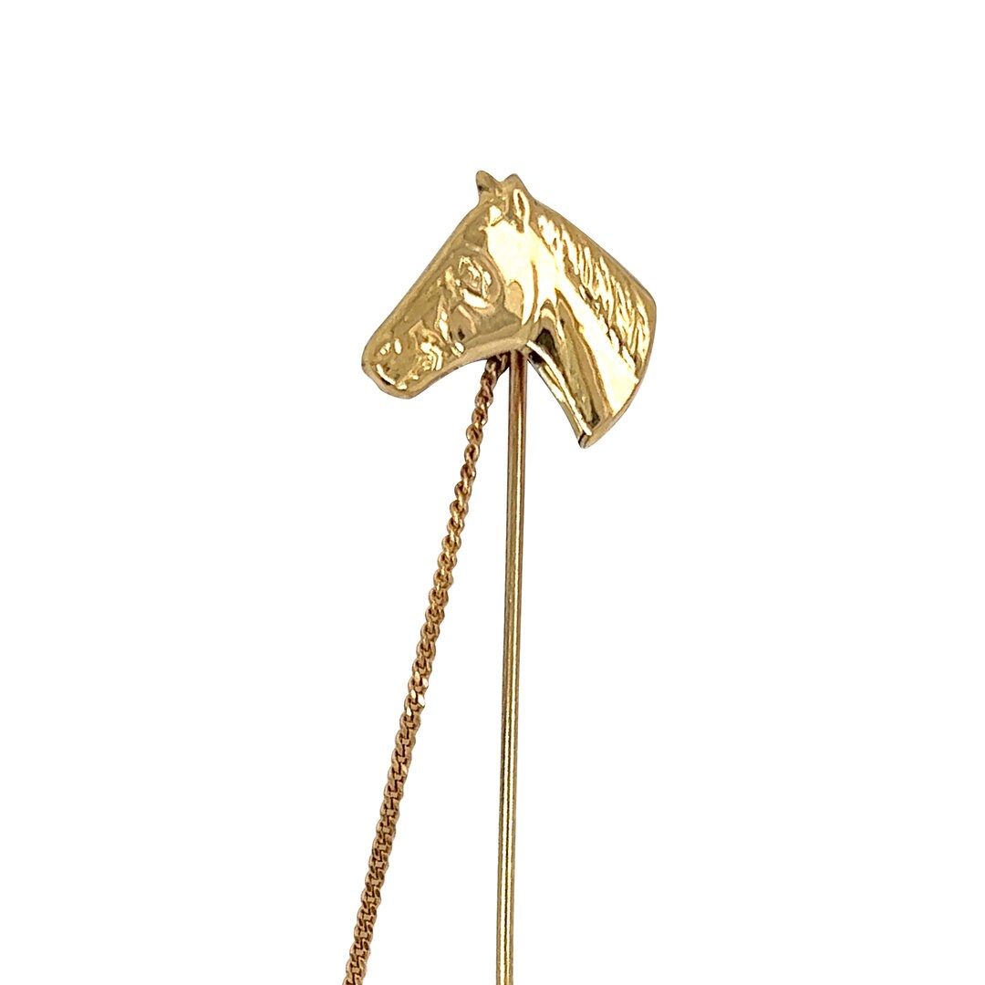 Broche Vintage Tête De Cheval - Émaillée Ivoire Et Or - Equestre
