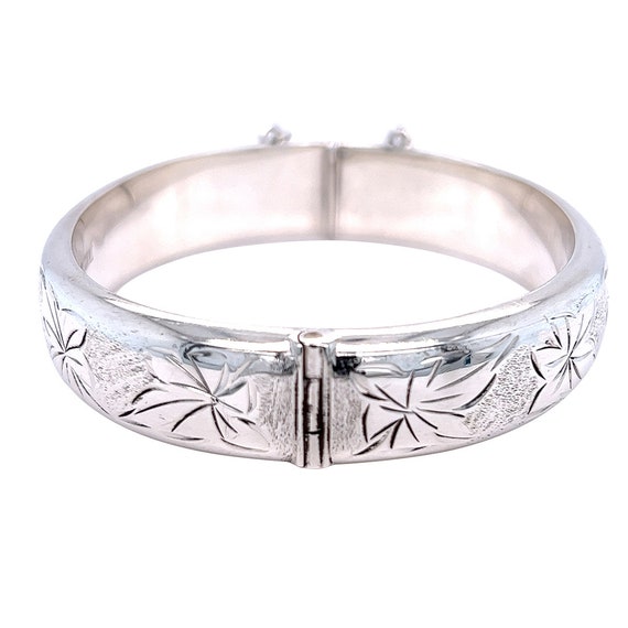 Silver Leaf Pattern Bangle - image 3