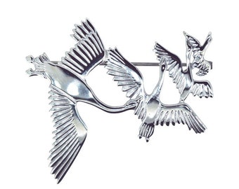 Silver Flying Bird Brooch