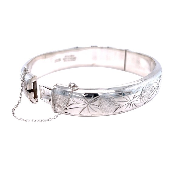 Silver Leaf Pattern Bangle - image 2