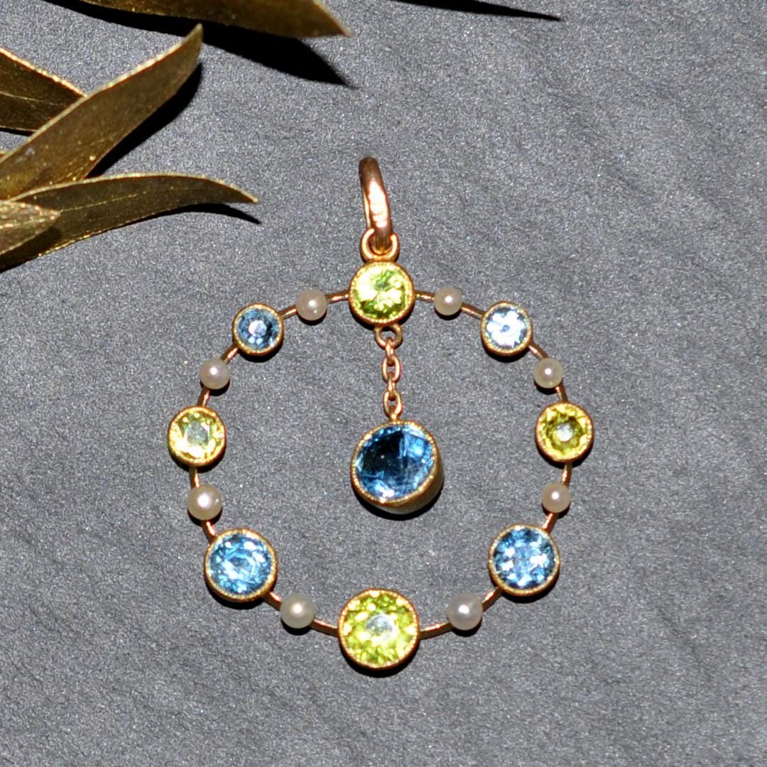 アクアマリン、ペリドット、パールペンダント - Etsy 日本