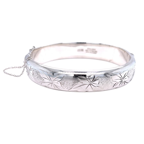 Silver Leaf Pattern Bangle - image 1