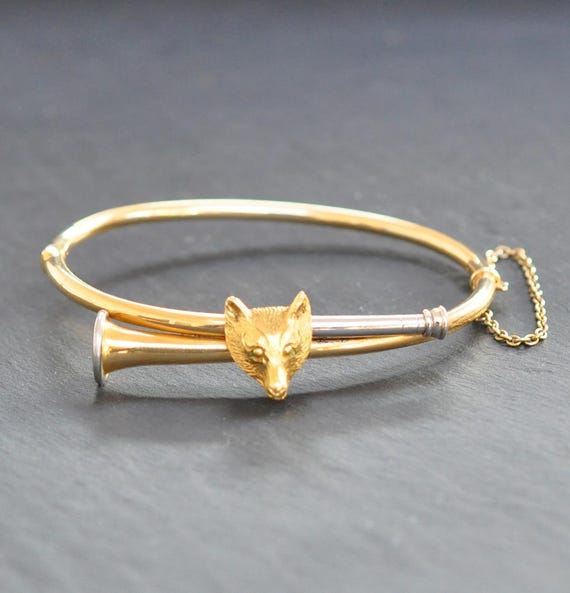 Castlecliff キツネモチーフ ヴィンテージ ヒンジバングル キツネと狩猟角のバングル - Etsy 日本