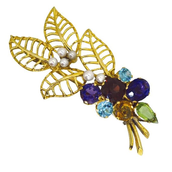 Gemstone Flower Brooch