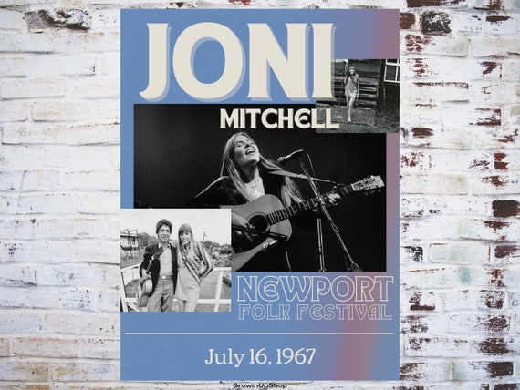 Joni Mitchell Newport Folk Festival Concert Poster, Vintage 60s