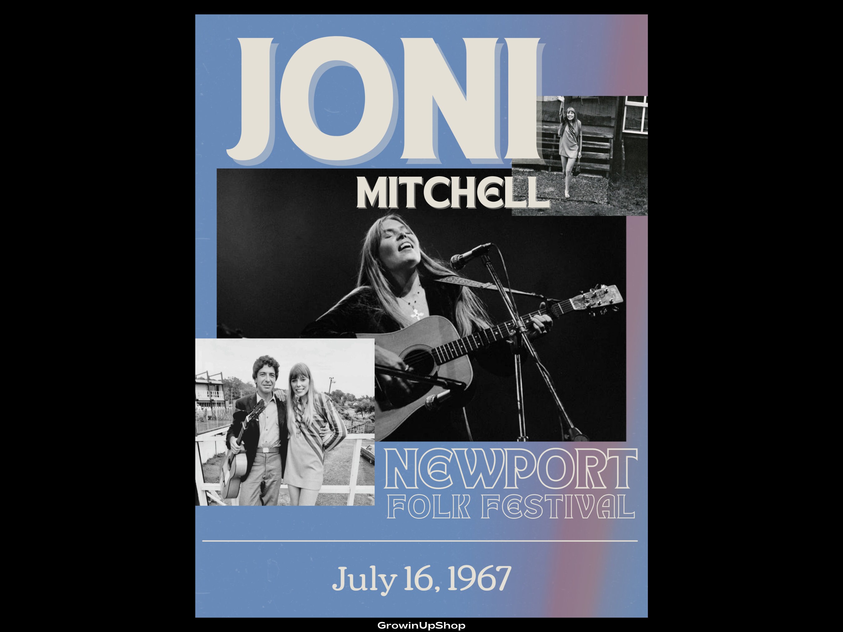 Joni Mitchell Newport Folk Festival Concert Poster, Vintage 60s
