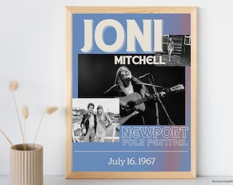 Joni Mitchell Newport Folk Festival Concert Poster, Vintage 60s