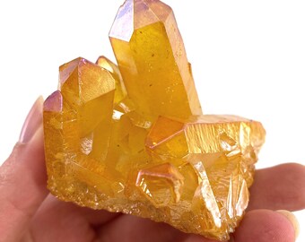 Sunshine Aura Quartz and Carnelian Crystal Clusters in Resin Pendant with 24 Sterling Silver Chain