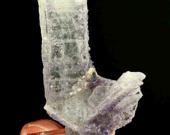 Purple Fluorite on Barite | raw baryte crystal cluster, mineral specimen