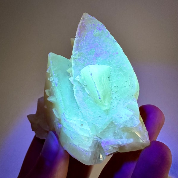 Fluorescent & Phosphorescent Calcite (Indonesia) | UV-reactive calcite, yellow calcite, calcite crystal, UV reactive crystal, crystals