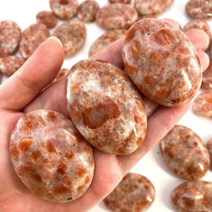 Sunstone Palm Stone | orange sun stone palmstone, pocket stone, worry stone, Sunstone, flashy sunstone