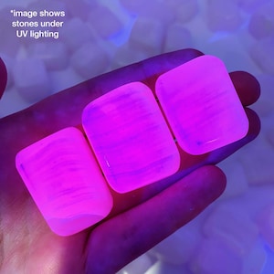 Mangano Calcite UV Reactive Tumbled Stone | mangano calcite tumbled crystal, polished mangano calcite, pocket stone, tumbled crystals