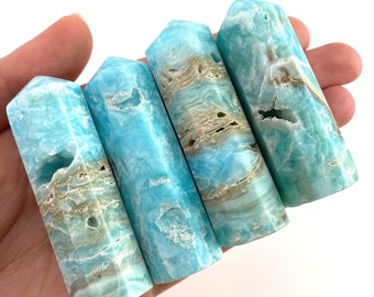 Blue Aragonite Point | Polished Natural Crystal Tower (Throat Chakra)