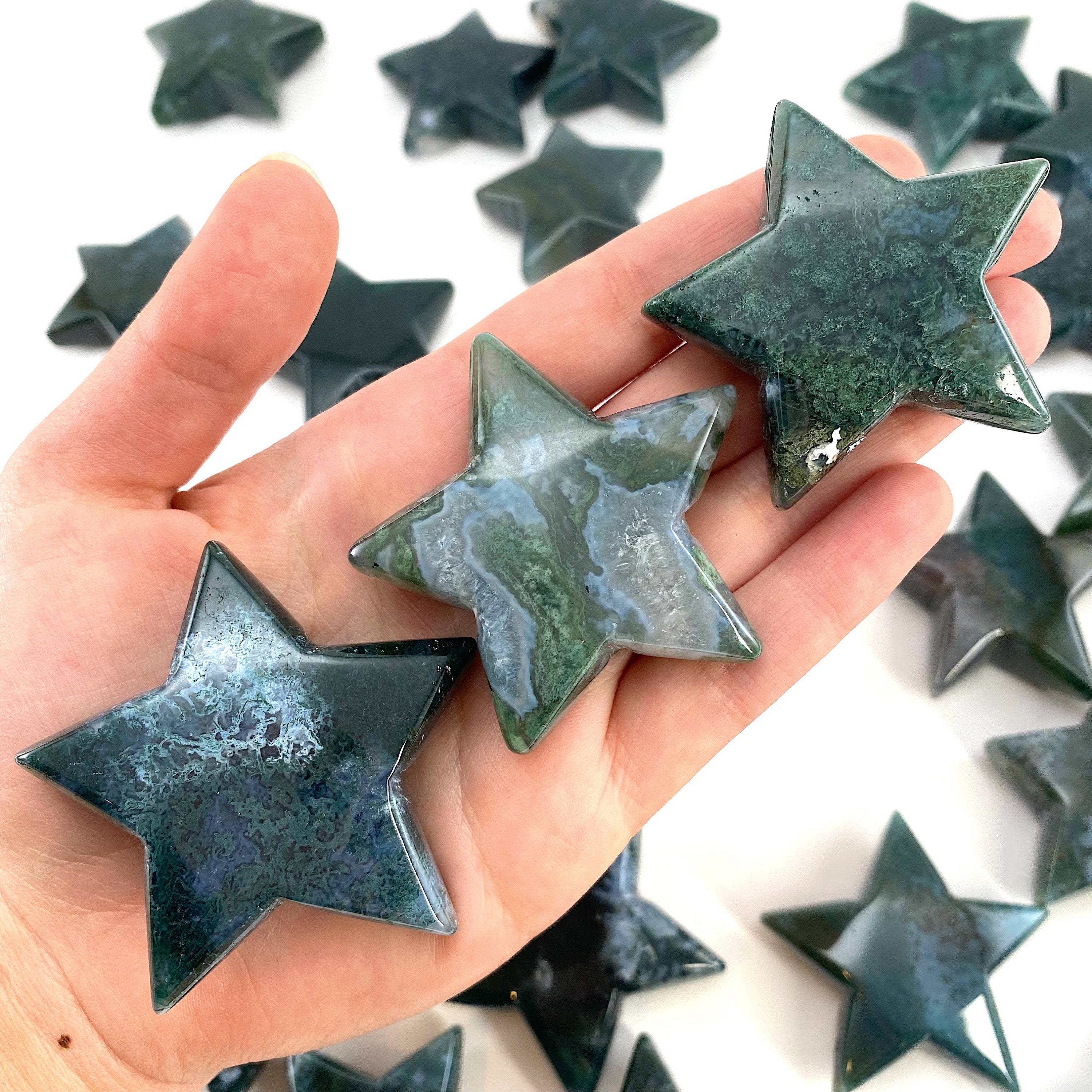 Moss Agate Star, green moss agate, crystal star, star shaped crystal, polished moss agate