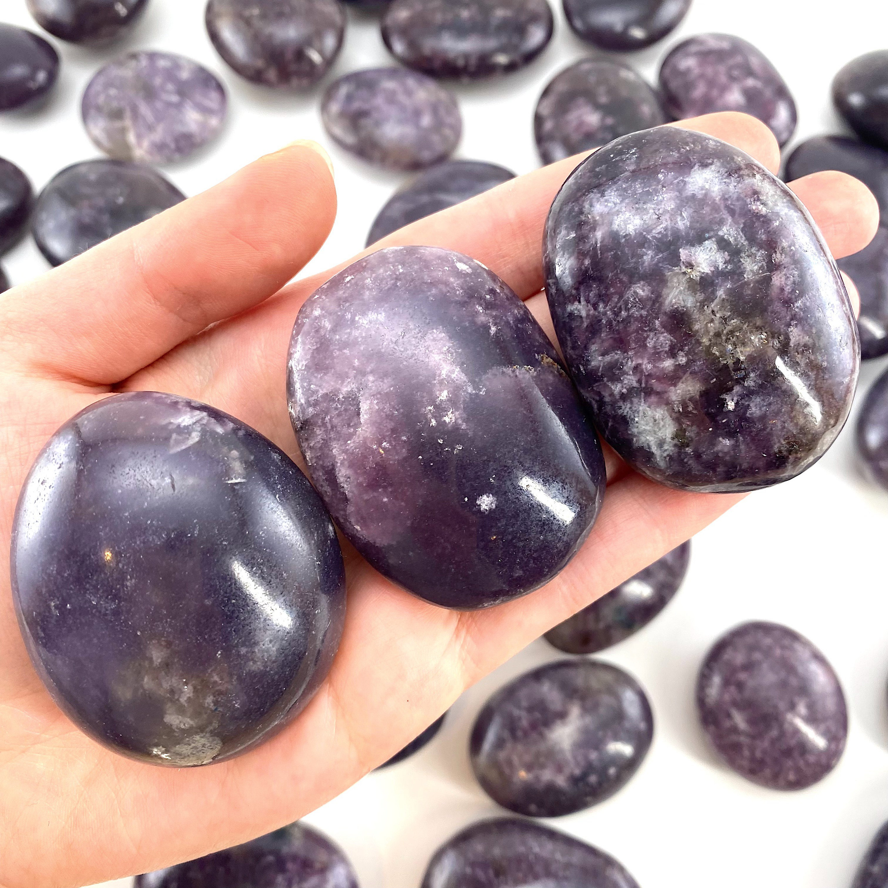 Lepidolite Palm Stone | Polished Purple Crystal Worry Stone (Third Eye Chakra)
