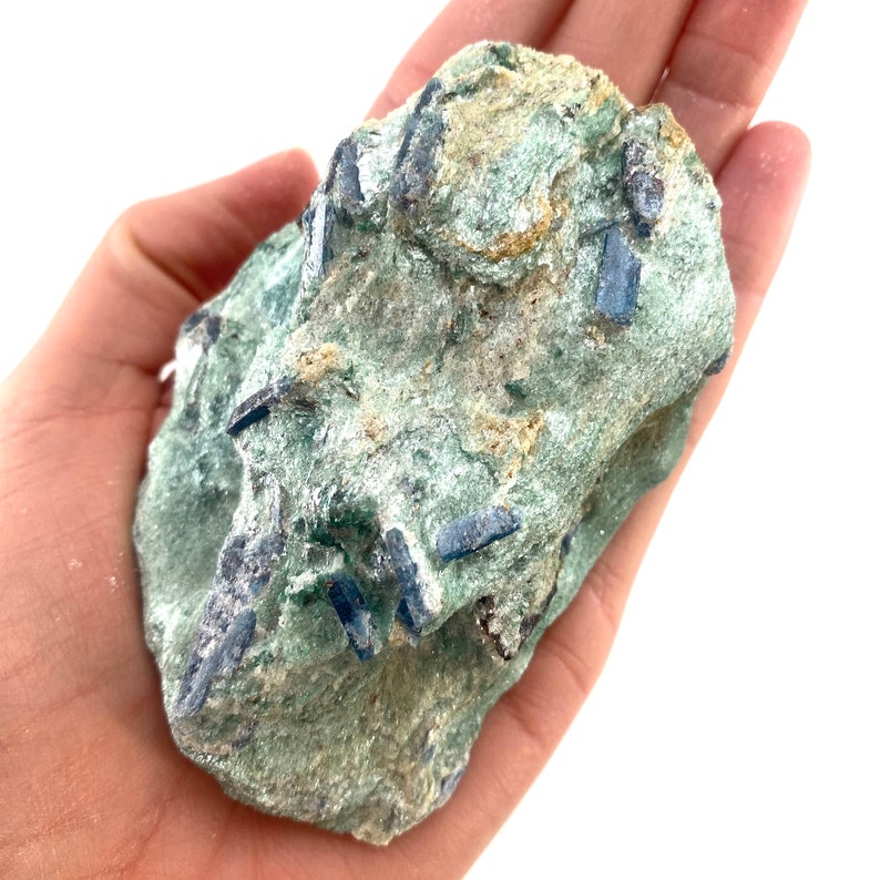 Cyanite bleue dans la fuchsite Zimbabwe, kyanite bleue brute, cristal de cyanite bleue, fuchsite verte image 5