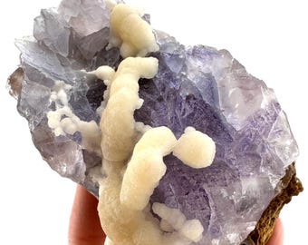 Blue Fluorite w/ Calcite | raw crystal cluster, mineral specimen