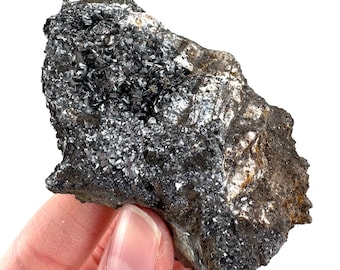Pirolusite / Cristallo metallico, campione minerale proveniente dalla Tasmania, Australia