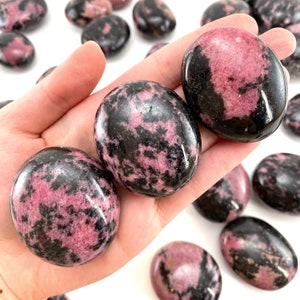 Rhodonite Palm Stone | Polished Pink Crystal Worry Stone (Heart Chakra)