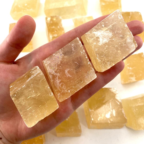 ONE Honey Calcite Rhombohedron, yellow calcite, crystals, minerals, optical calcite