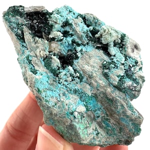 Chrysocolla w/ Malachite (DR Congo) | blue chrysocolla crystal, mineral specimen