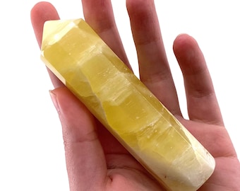 Lemon Calcite Point, yellow calcite tower, crystal point, lemon calcite crystal