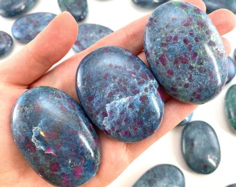 Ruby in Kyanite Palm Stone | UV Reactive Crystal Worry Stone (Throat Chakra)