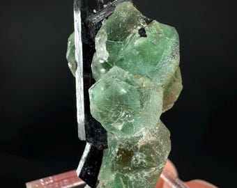 Fluorit mit schwarzem Turmalin | Lutschertasche, grüner Kristall, Mineralienprobe aus Namibia