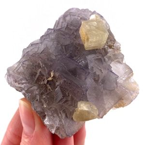 Purple Fluorite w/ Calcite | raw crystal cluster, mineral specimen