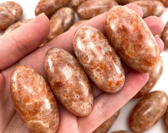 ONE Polished Sunstone, tumbled sunstone, sunstone crystal, sunstone lingam, sunstone palm stone