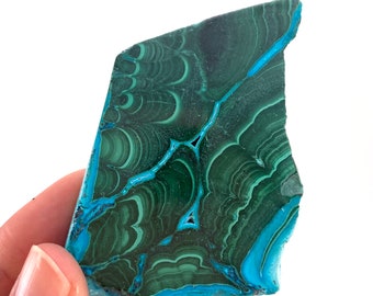 Malachite & Chrysocolla Slice (Congo), natural malachite, malachite slice, malachite slab, malacolla slice, polished malachite