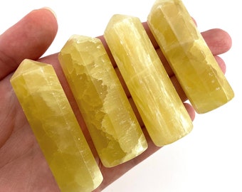 Punta di calcite al limone / Torre di cristallo naturale giallo lucido (chakra sacrale)