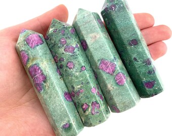 Ruby in Fuchsite Point, ruby fuchsite tower, crystal point, ruby fuchsite crystal, crystal tower
