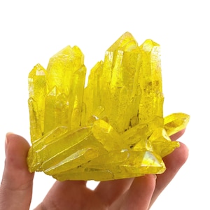 Lemon Aura Quartz Crystal Cluster | Yellow Shimmer (7.5 x 7.5 Cm, 291g)