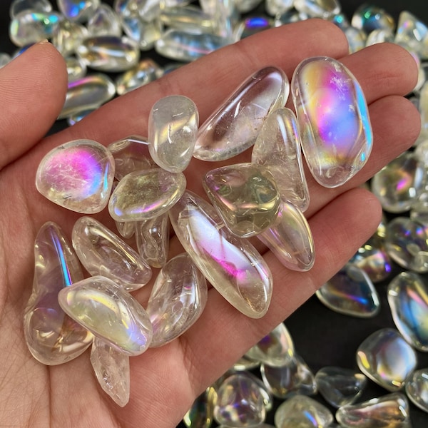 20g of tumbled angel aura quartz, aura quartz, polished angel aura quartz, angel aura quartz tumble, rainbow aura crystal
